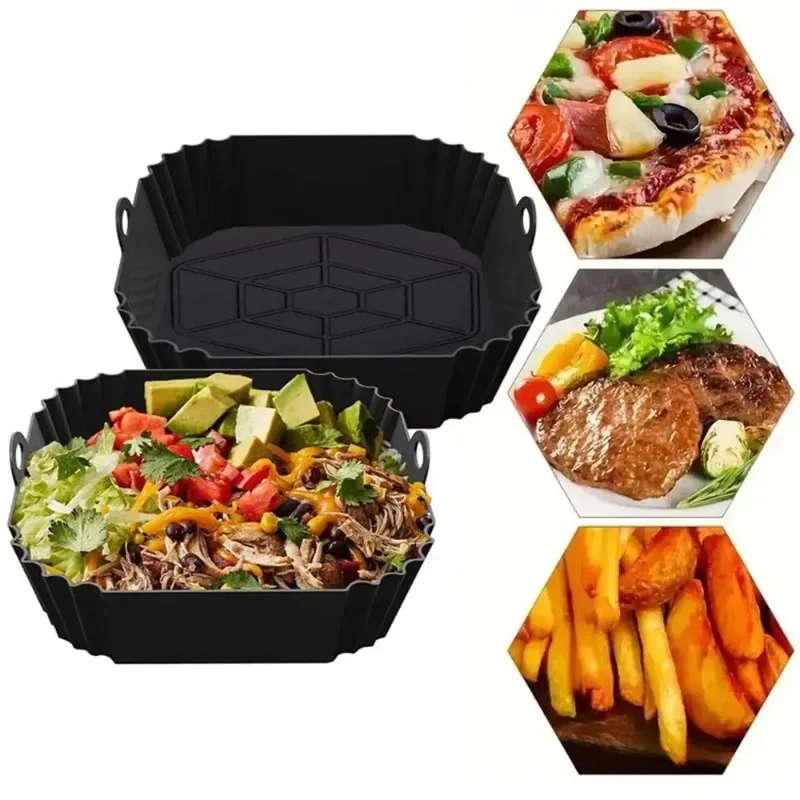 1pc silicone air fryer pot tray with handle, square air fryer baking pan, reusable Air Fryer liner for kitchen baking