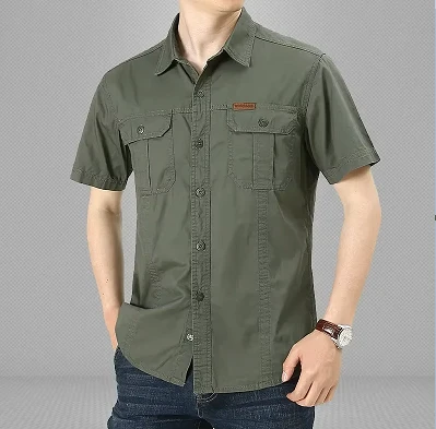 Summer Quick Dry Short Sleeve Mens Work Fan Climbing Shirts Male Solid Thin Lapel Cargo Shirt Tops Outdoor Hiking Climbing Shirt